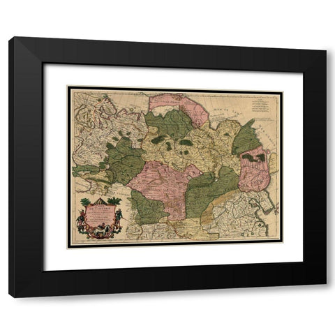Siberia Russia 1706 Black Modern Wood Framed Art Print with Double Matting by Vintage Maps