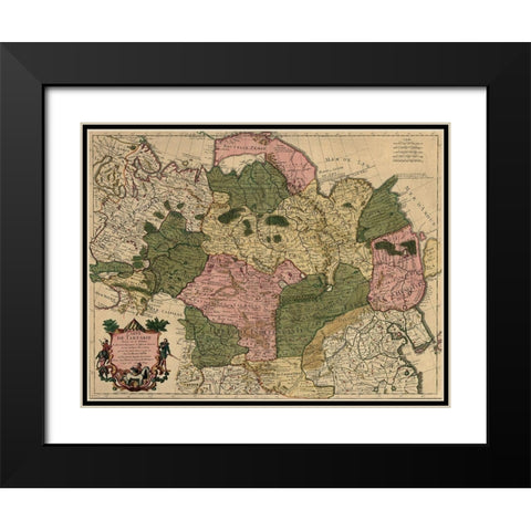 Siberia Russia 1706 Black Modern Wood Framed Art Print with Double Matting by Vintage Maps