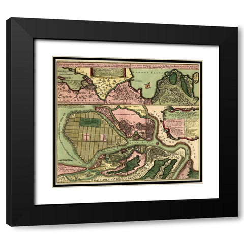 St Petersburg Russia 1703 Black Modern Wood Framed Art Print with Double Matting by Vintage Maps