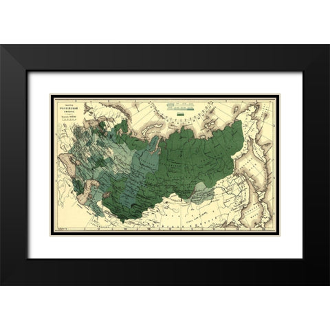 Imperial Map of Russia 1890 Black Modern Wood Framed Art Print with Double Matting by Vintage Maps