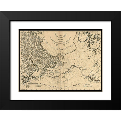 Russian Discoveies 1775 Black Modern Wood Framed Art Print with Double Matting by Vintage Maps