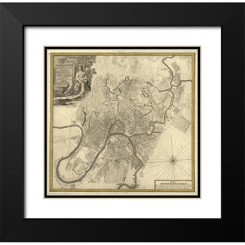City Plan Moscow Russia 1745 Black Modern Wood Framed Art Print with Double Matting by Vintage Maps