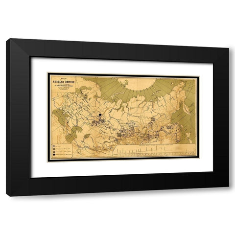 Precious Metals in Imperial Russia 1890 Black Modern Wood Framed Art Print with Double Matting by Vintage Maps