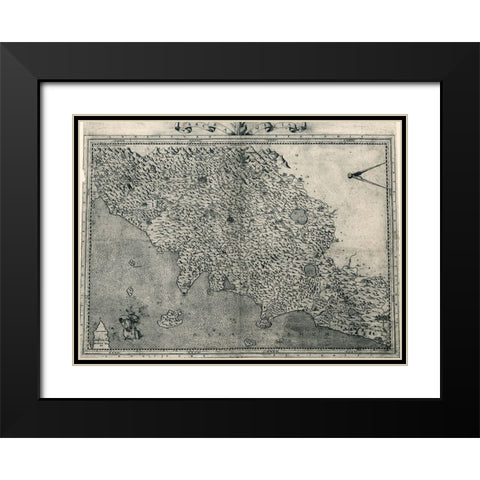 Tuscany 1568 Black Modern Wood Framed Art Print with Double Matting by Vintage Maps
