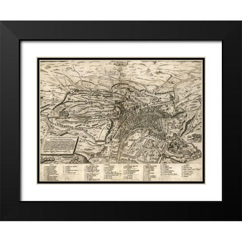 Rome 1568 Black Modern Wood Framed Art Print with Double Matting by Vintage Maps
