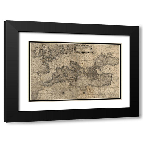 Europe in 1572 Black Modern Wood Framed Art Print with Double Matting by Vintage Maps