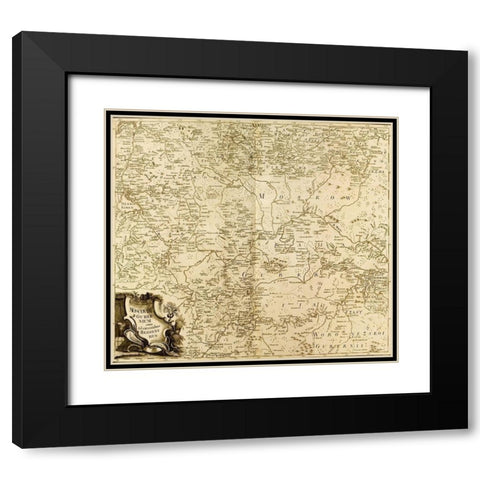 Moscow Region Russia 1745 Black Modern Wood Framed Art Print with Double Matting by Vintage Maps