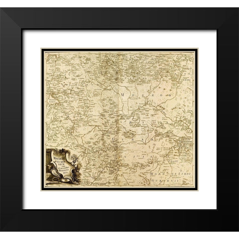 Moscow Region Russia 1745 Black Modern Wood Framed Art Print with Double Matting by Vintage Maps