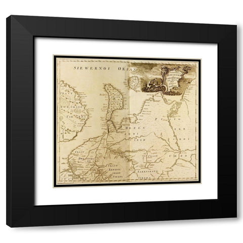 European Russia 1745 Black Modern Wood Framed Art Print with Double Matting by Vintage Maps