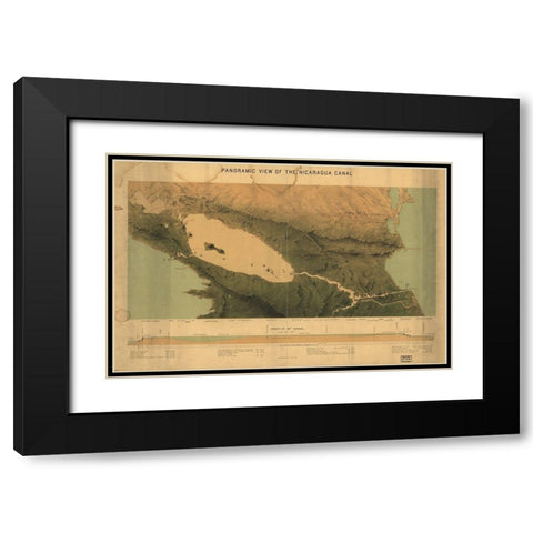 Nicaragua Isthmus Canal 1870 Black Modern Wood Framed Art Print with Double Matting by Vintage Maps