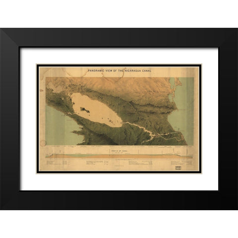 Nicaragua Isthmus Canal 1870 Black Modern Wood Framed Art Print with Double Matting by Vintage Maps