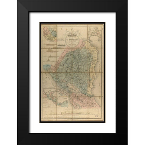 Nicaragua Isthmus Canal 1855 Black Modern Wood Framed Art Print with Double Matting by Vintage Maps