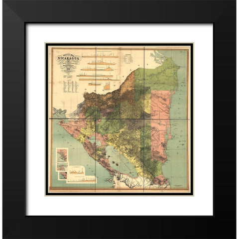Nicaragua Isthmus Canal 1898 Black Modern Wood Framed Art Print with Double Matting by Vintage Maps