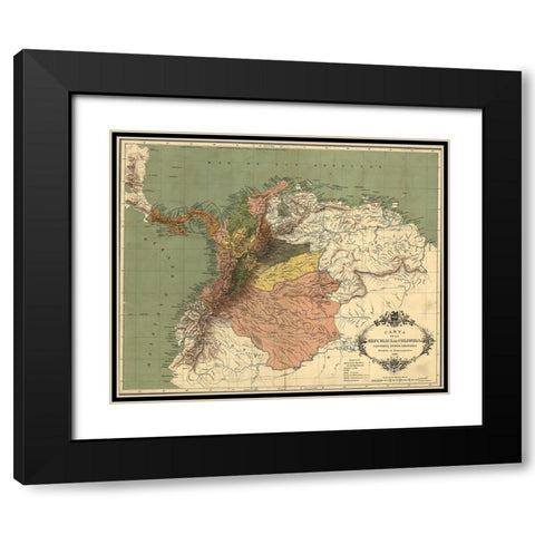 Map of the Republic of Colombia 1886 Black Modern Wood Framed Art Print with Double Matting by Vintage Maps