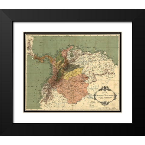 Map of the Republic of Colombia 1886 Black Modern Wood Framed Art Print with Double Matting by Vintage Maps