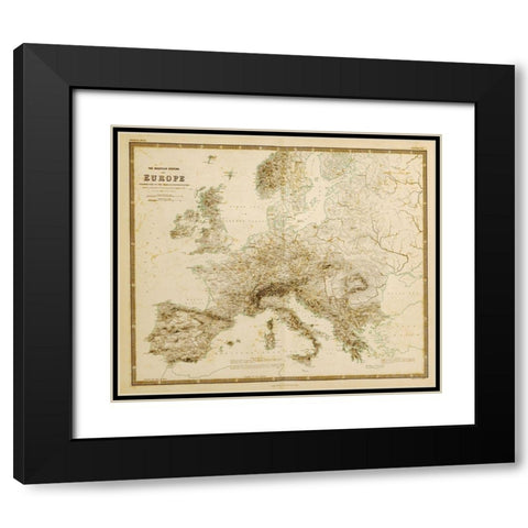 Mountain Systems of Europe Black Modern Wood Framed Art Print with Double Matting by Vintage Maps