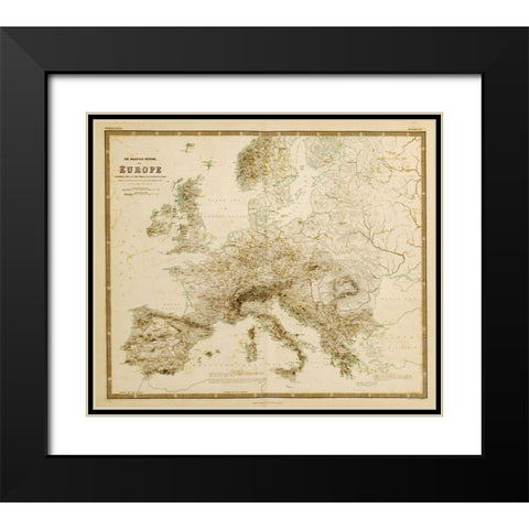 Mountain Systems of Europe Black Modern Wood Framed Art Print with Double Matting by Vintage Maps