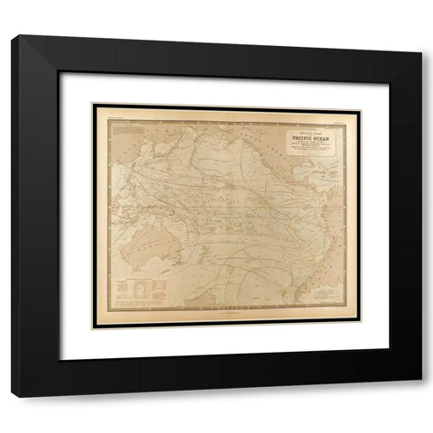 Physical Chart of the Pacific Ocean Black Modern Wood Framed Art Print with Double Matting by Vintage Maps