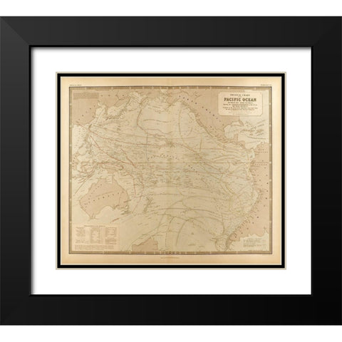 Physical Chart of the Pacific Ocean Black Modern Wood Framed Art Print with Double Matting by Vintage Maps