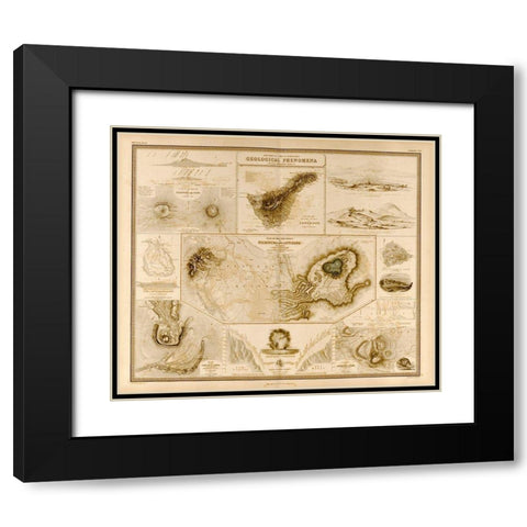 Geologic Phenomenon Volcanoes Black Modern Wood Framed Art Print with Double Matting by Vintage Maps