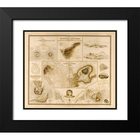 Geologic Phenomenon Volcanoes Black Modern Wood Framed Art Print with Double Matting by Vintage Maps