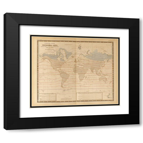 Mean Temperature Across the Globe Isothermal Lines Black Modern Wood Framed Art Print with Double Matting by Vintage Maps