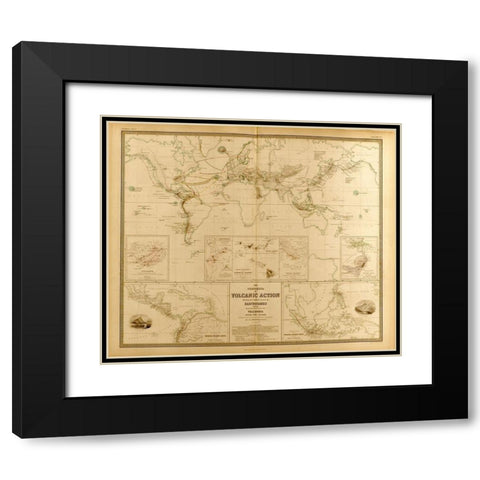 Volcanic Action Across the Globe Black Modern Wood Framed Art Print with Double Matting by Vintage Maps