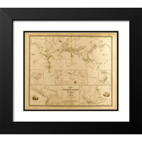 Volcanic Action Across the Globe Black Modern Wood Framed Art Print with Double Matting by Vintage Maps