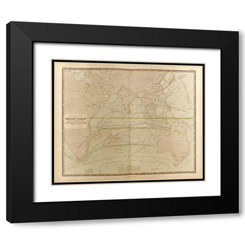 Currents in the Indian Ocean Black Modern Wood Framed Art Print with Double Matting by Vintage Maps