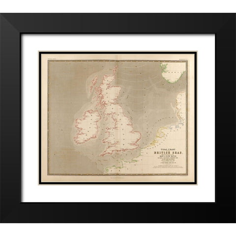 British Isles Waves High Water and Tides Black Modern Wood Framed Art Print with Double Matting by Vintage Maps