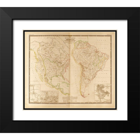 River Systems in the Americas Black Modern Wood Framed Art Print with Double Matting by Vintage Maps