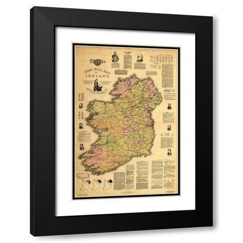 Home Rule Map of Ireland 1893 Black Modern Wood Framed Art Print with Double Matting by Vintage Maps