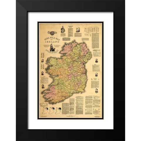 Home Rule Map of Ireland 1893 Black Modern Wood Framed Art Print with Double Matting by Vintage Maps