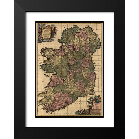 Ireland 1750 Black Modern Wood Framed Art Print with Double Matting by Vintage Maps