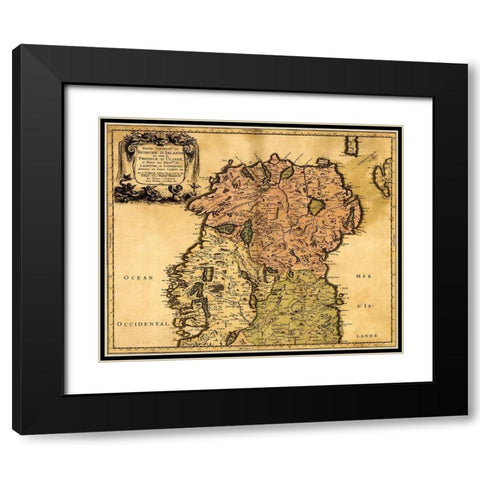 Ireland 1665 Black Modern Wood Framed Art Print with Double Matting by Vintage Maps