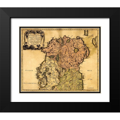 Ireland 1665 Black Modern Wood Framed Art Print with Double Matting by Vintage Maps