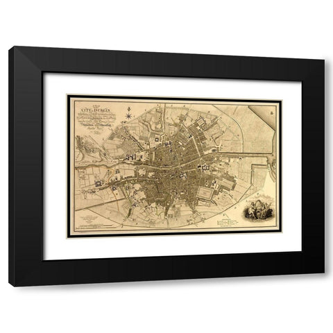 Ireland Dublin 1791 Black Modern Wood Framed Art Print with Double Matting by Vintage Maps