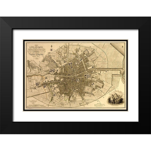 Ireland Dublin 1791 Black Modern Wood Framed Art Print with Double Matting by Vintage Maps