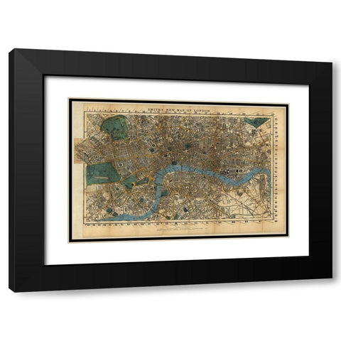 London England 1860 Black Modern Wood Framed Art Print with Double Matting by Vintage Maps