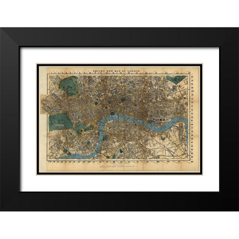 London England 1860 Black Modern Wood Framed Art Print with Double Matting by Vintage Maps