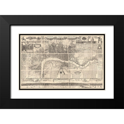 London England 1682 Black Modern Wood Framed Art Print with Double Matting by Vintage Maps