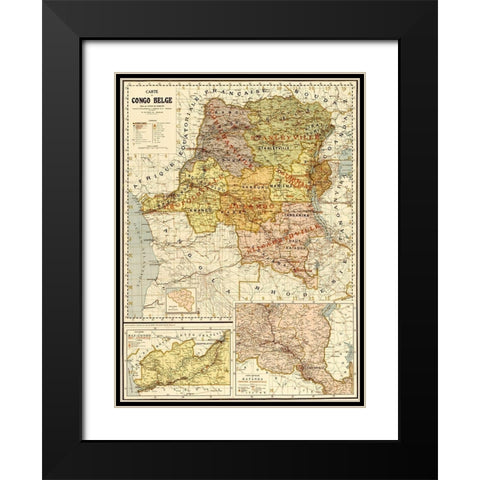 Belgian Congo 1896 Black Modern Wood Framed Art Print with Double Matting by Vintage Maps