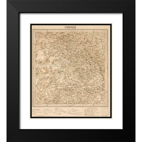 Cheren Eritrea Ethiopia Black Modern Wood Framed Art Print with Double Matting by Vintage Maps