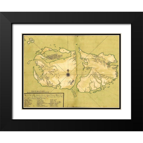 Falkland Islands Malvinas 1700 South America Black Modern Wood Framed Art Print with Double Matting by Vintage Maps