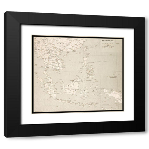 Southeast Asia 1963 Black Modern Wood Framed Art Print with Double Matting by Vintage Maps