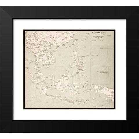 Southeast Asia 1963 Black Modern Wood Framed Art Print with Double Matting by Vintage Maps