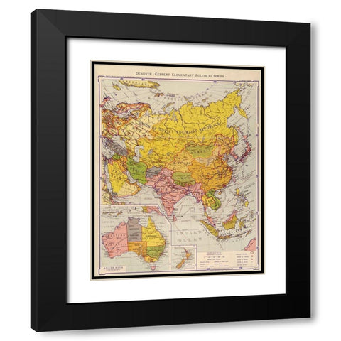 Asia 1934 Black Modern Wood Framed Art Print with Double Matting by Vintage Maps