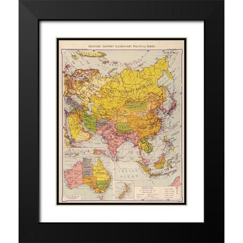 Asia 1934 Black Modern Wood Framed Art Print with Double Matting by Vintage Maps