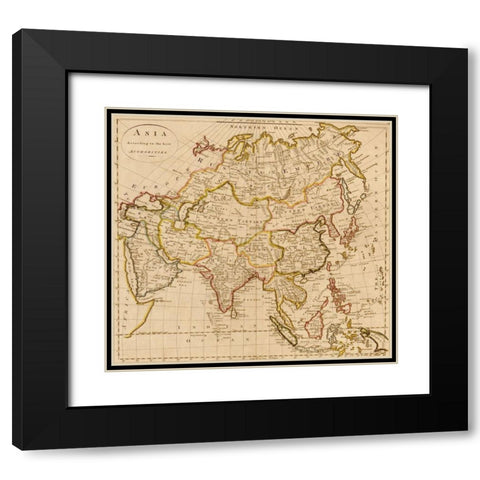 Asia 1814 Black Modern Wood Framed Art Print with Double Matting by Vintage Maps