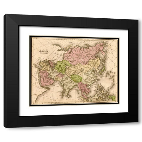 Asia 1835 Black Modern Wood Framed Art Print with Double Matting by Vintage Maps